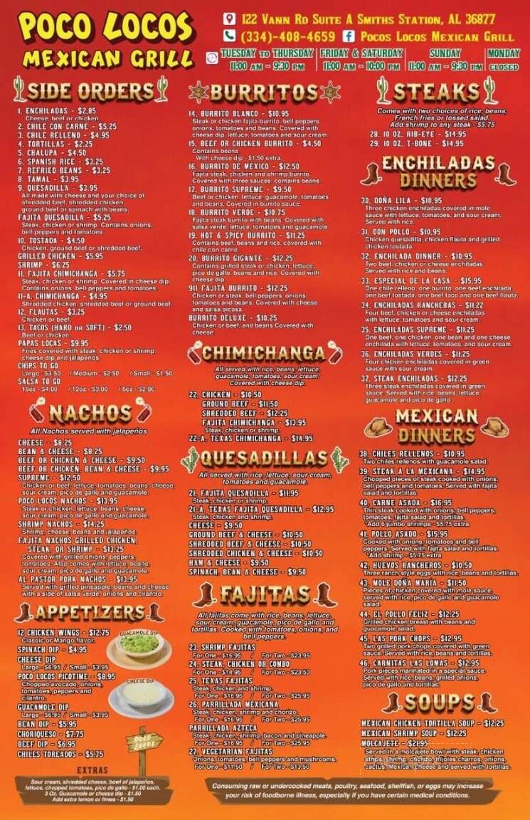 Poco Locos Mexican Grill - Smiths Station, AL menu_pic