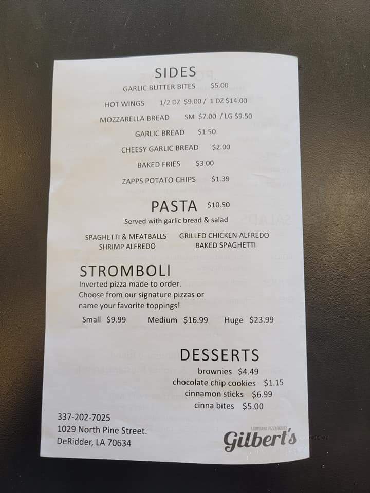 Gilberts Louisiana Pizza House - DeRidder, LA menu_pic