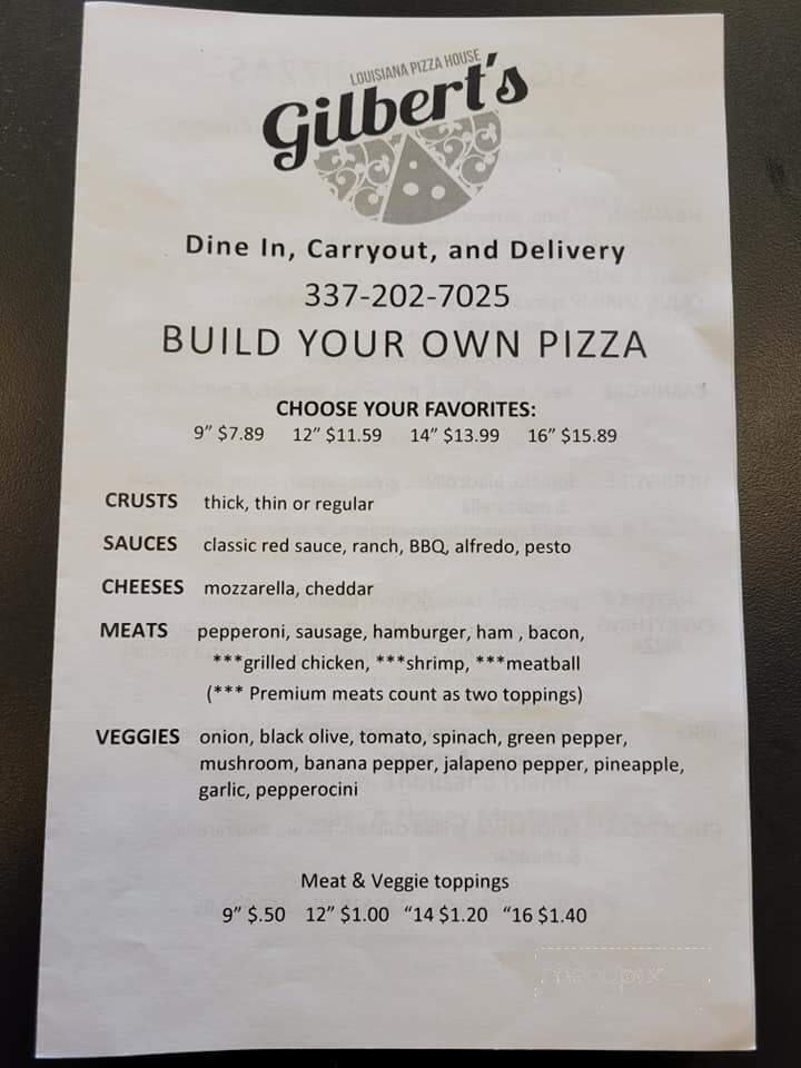 Gilberts Louisiana Pizza House - DeRidder, LA menu_pic