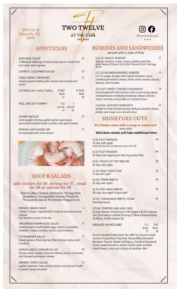 Two Twelve Market - Maysville, KY menu_pic