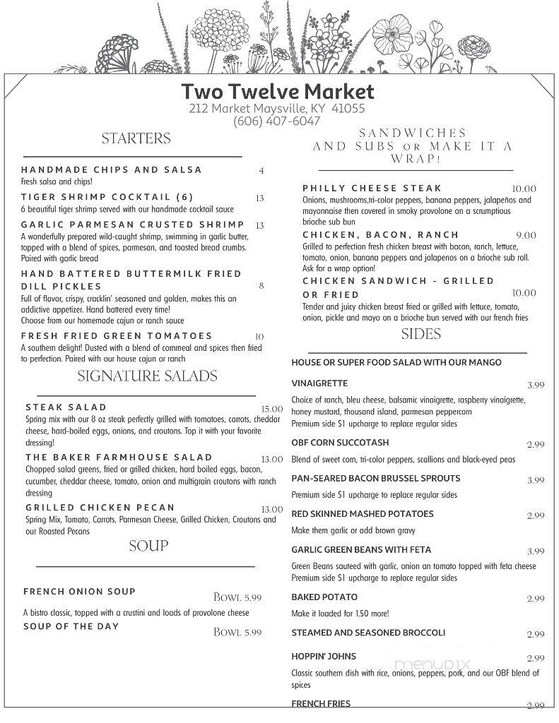 Two Twelve Market - Maysville, KY menu_pic