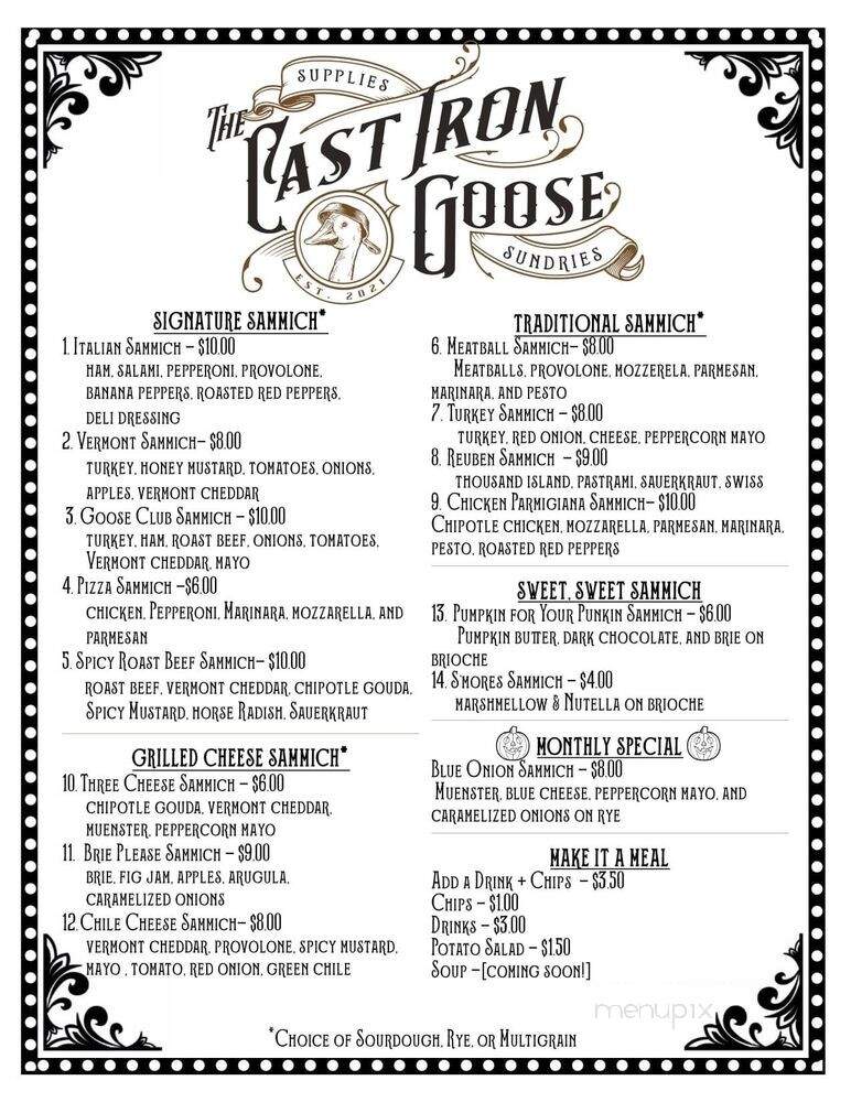 The Cast Iron Goose - Edgewood, NM menu_pic