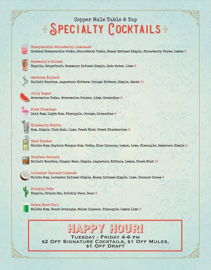 Copper Mule Table & Tap - Bryant, AR menu_pic