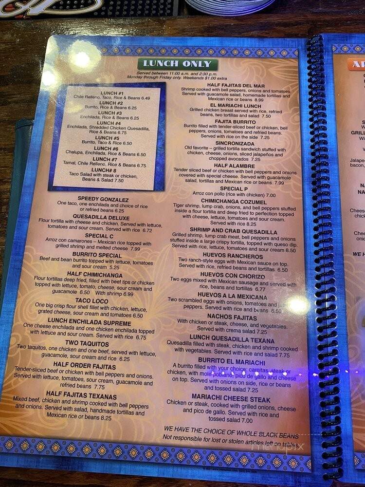 El Mariachi Mex & Grill - Washington, NC menu_pic