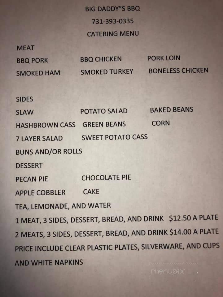 Big Daddy's Barbeque - McKenzie, TN menu_pic