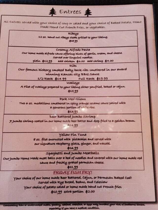 Tamarack Tap - Lake Tomahawk, WI menu_pic