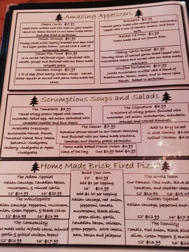 Tamarack Tap - Lake Tomahawk, WI menu_pic