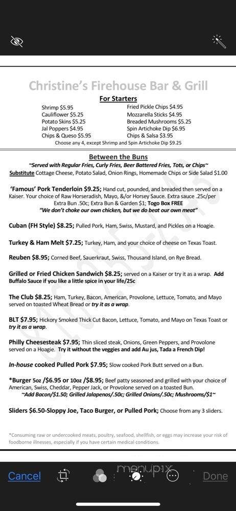 Christine's Firehouse - North Kansas City, MO menu_pic