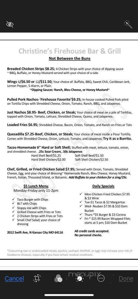 Christine's Firehouse - North Kansas City, MO menu_pic
