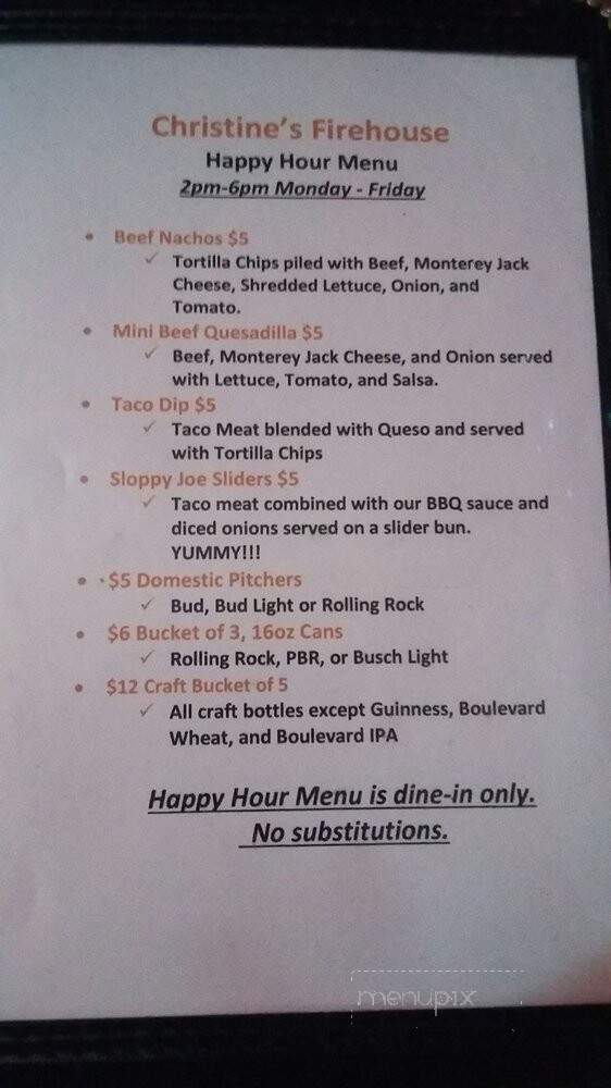 Christine's Firehouse - North Kansas City, MO menu_pic