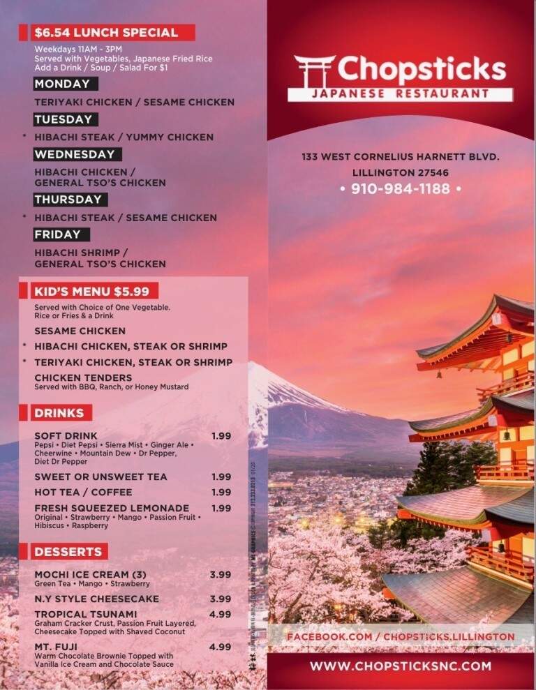 Chopsticks Japanese Restaurant - Lillington, NC menu_pic