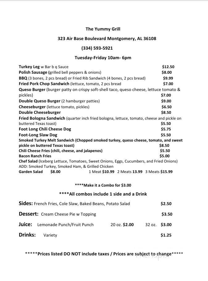 The Yummy Grill - Montgomery, AL menu_pic