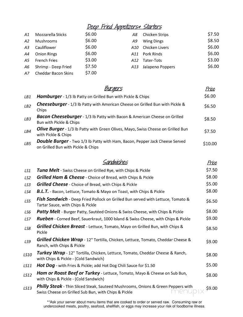 Brooks Corner - Irons, MI menu_pic