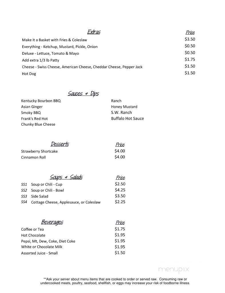 Brooks Corner - Irons, MI menu_pic