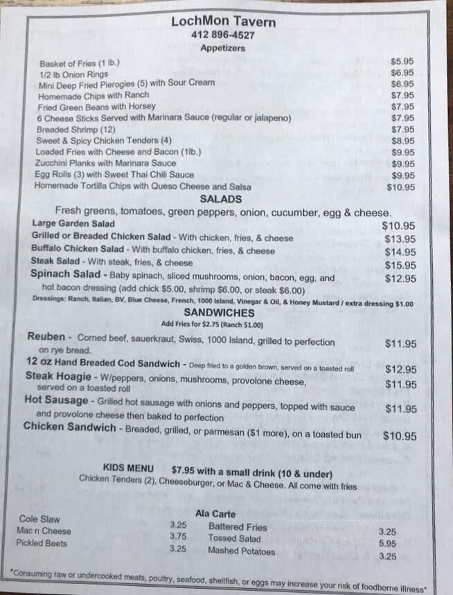 LochMon Tavern - Elizabeth, PA menu_pic