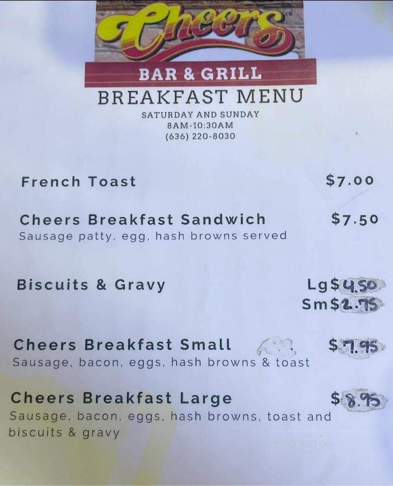 Cheers Bar & Grill - Manchester, MO menu_pic
