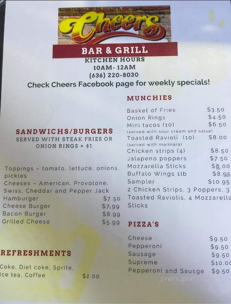 Cheers Bar & Grill - Manchester, MO menu_pic