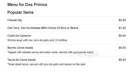 Dos Primos - Elsberry, MO menu_pic