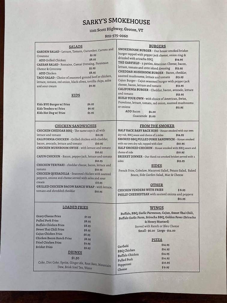 Sarky's Smokehouse - Groton, VT menu_pic