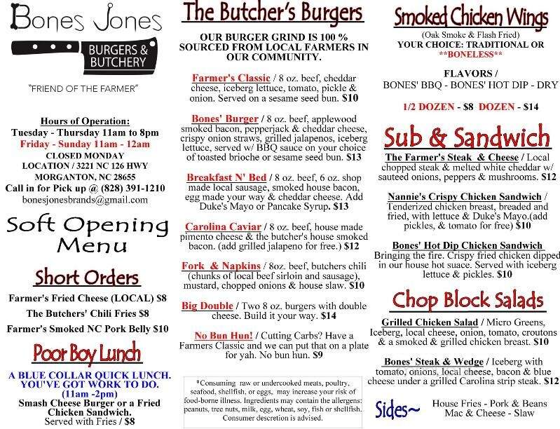 Bones Jones Burgers & Butchery - Morganton, NC menu_pic