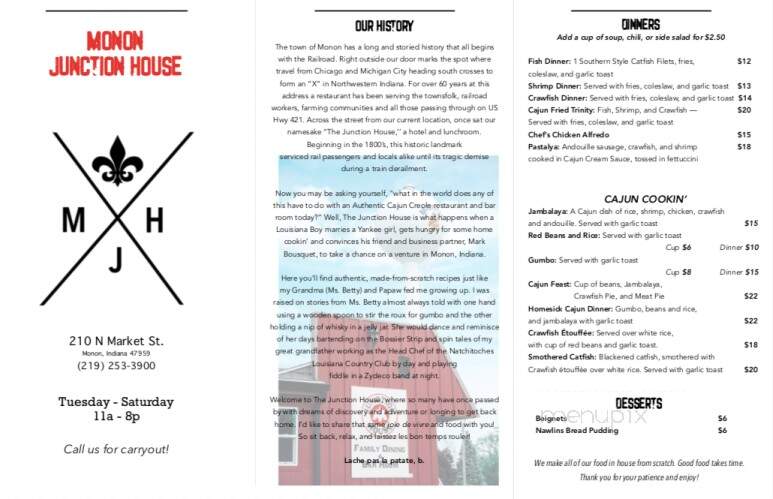 Junction House - Monon, IN menu_pic