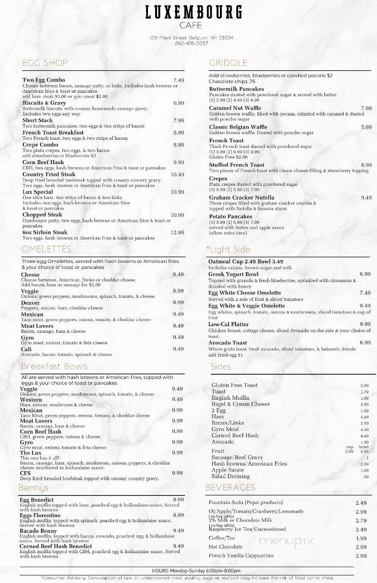 Luxembourg Cafe - Belgium, WI menu_pic