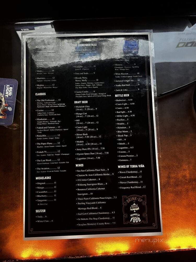 Aces Bar & Grill - Orange, CA menu_pic