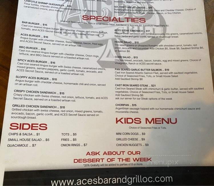 Aces Bar & Grill - Orange, CA menu_pic