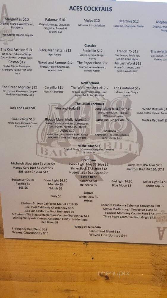 Aces Bar & Grill - Orange, CA menu_pic