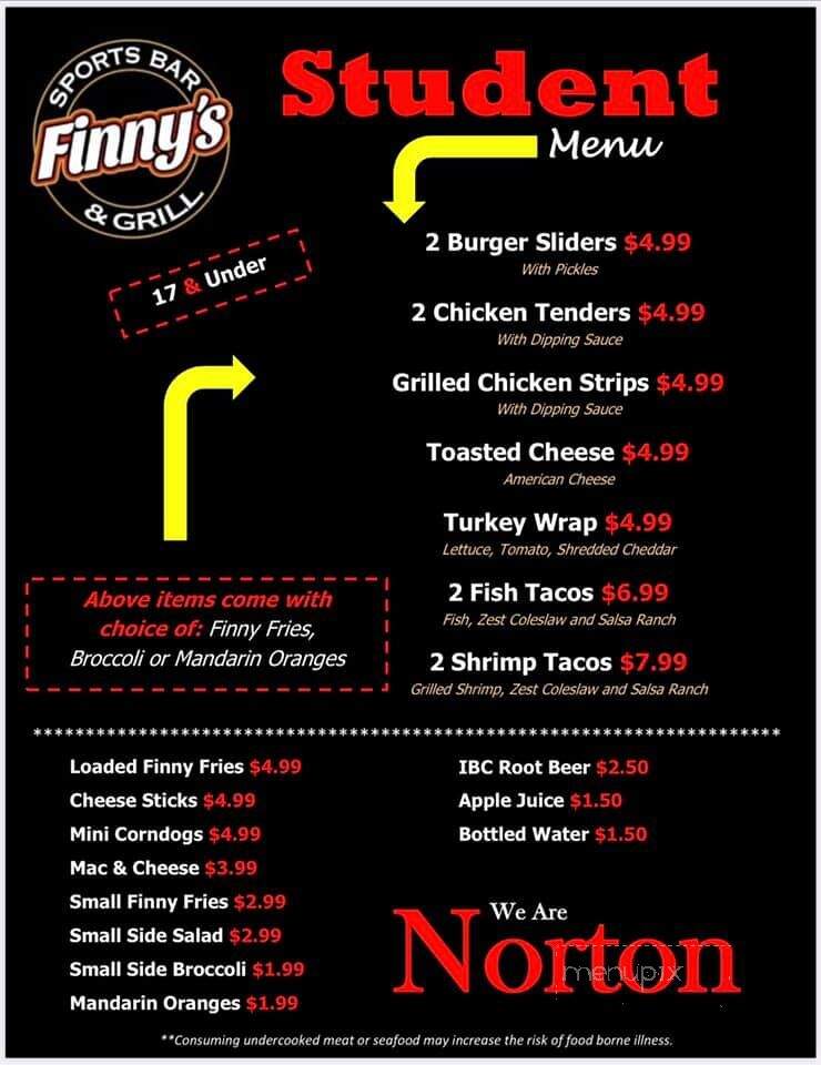 Finny's Sports Bar and Grill - Norton, OH menu_pic