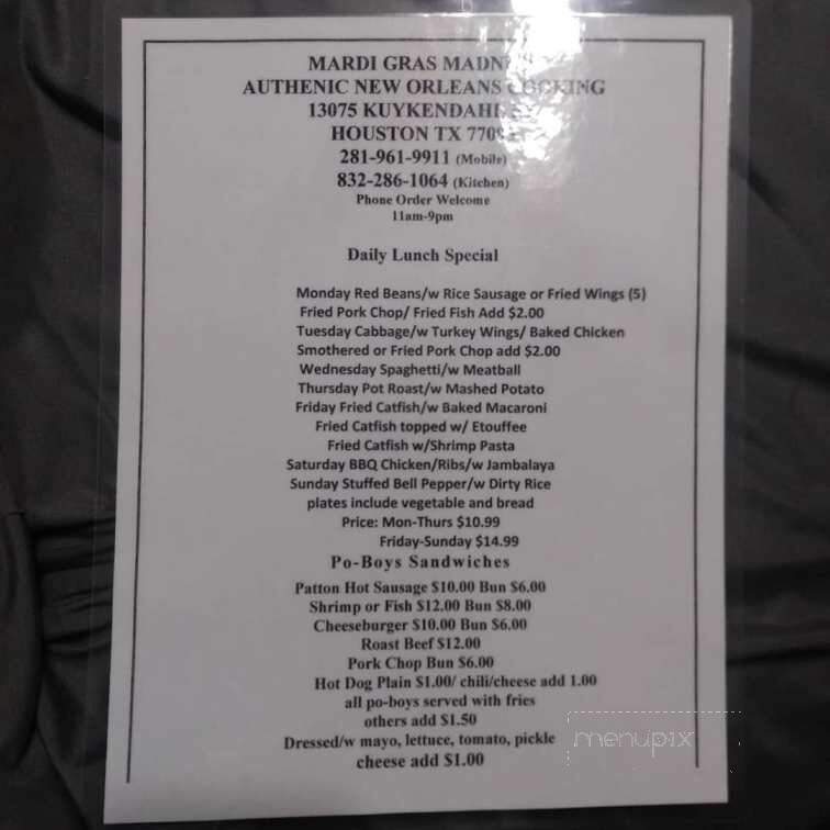 Mardi Gras Madness - Houston, TX menu_pic