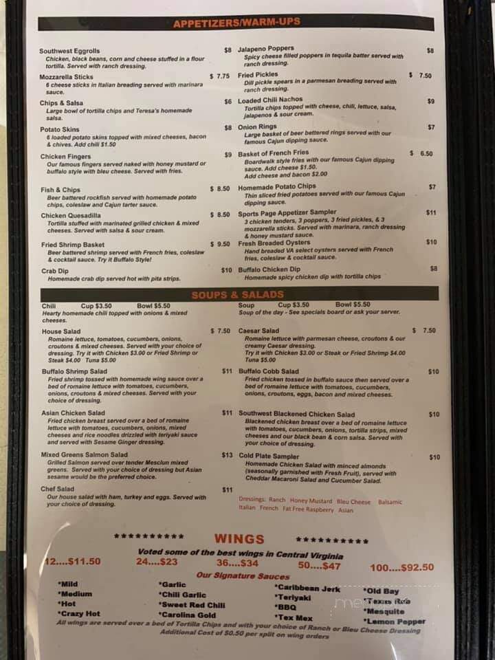 Squirrels Nest - Tappahannock, VA menu_pic