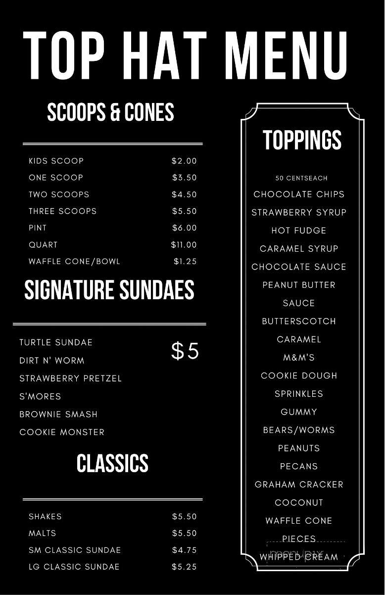 Top Hat Creamery - Lincoln, IL menu_pic