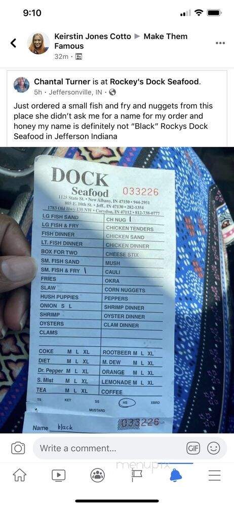 Rockey's Dock Seafood - Jeffersonville, IN menu_pic
