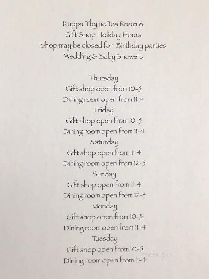 Kuppa Thyme Tearoom - Saint Cloud, FL menu_pic