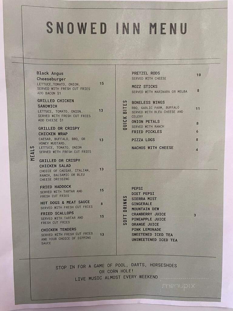 Snowed Inn - Amsterdam, NY menu_pic