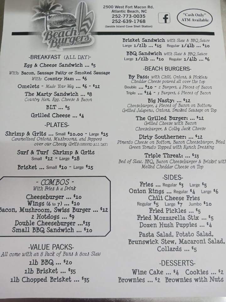 Beach Burgers - Atlantic Beach, NC menu_pic