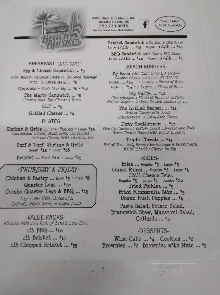 Beach Burgers - Atlantic Beach, NC menu_pic