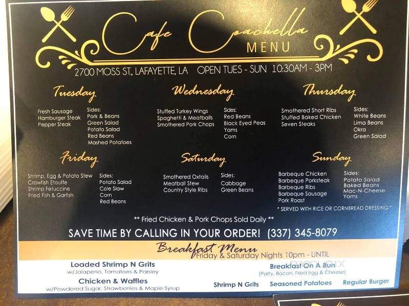 Cafe Coachella - Lafayette, LA menu_pic