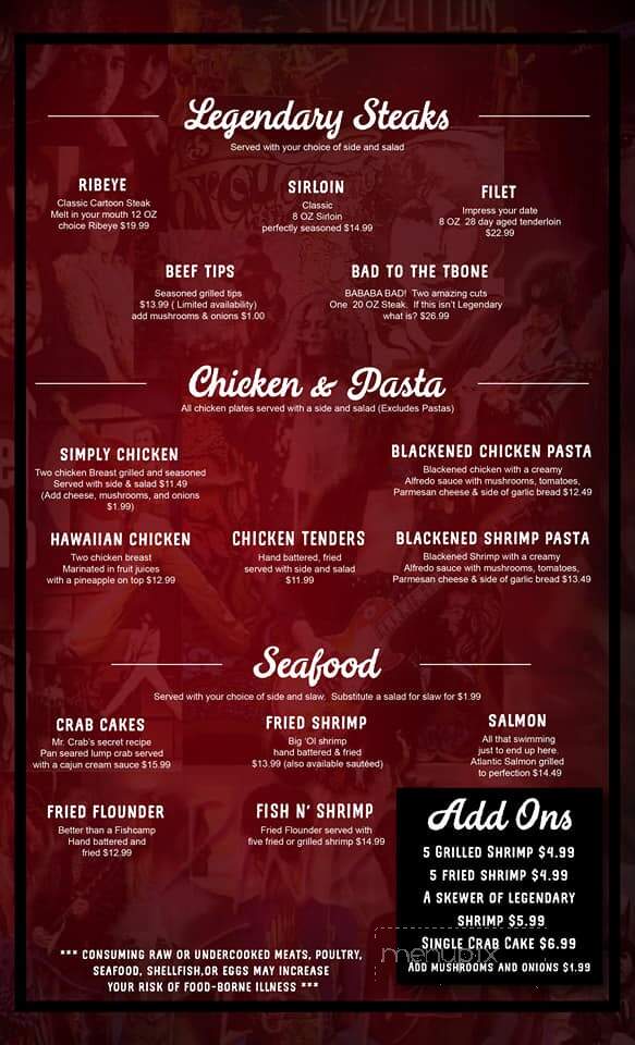 PYTs Legendary Grill & Bar - Gaffney, SC menu_pic