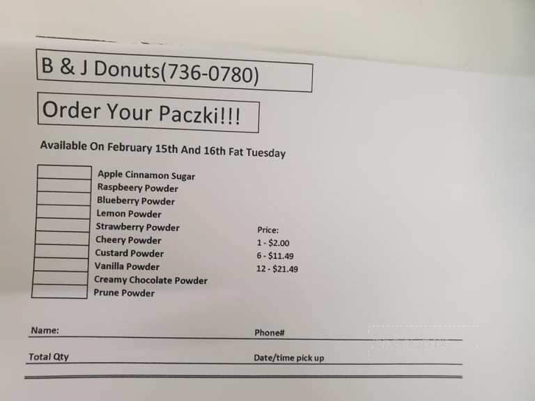 B&J Donuts - Huntingdon, TN menu_pic