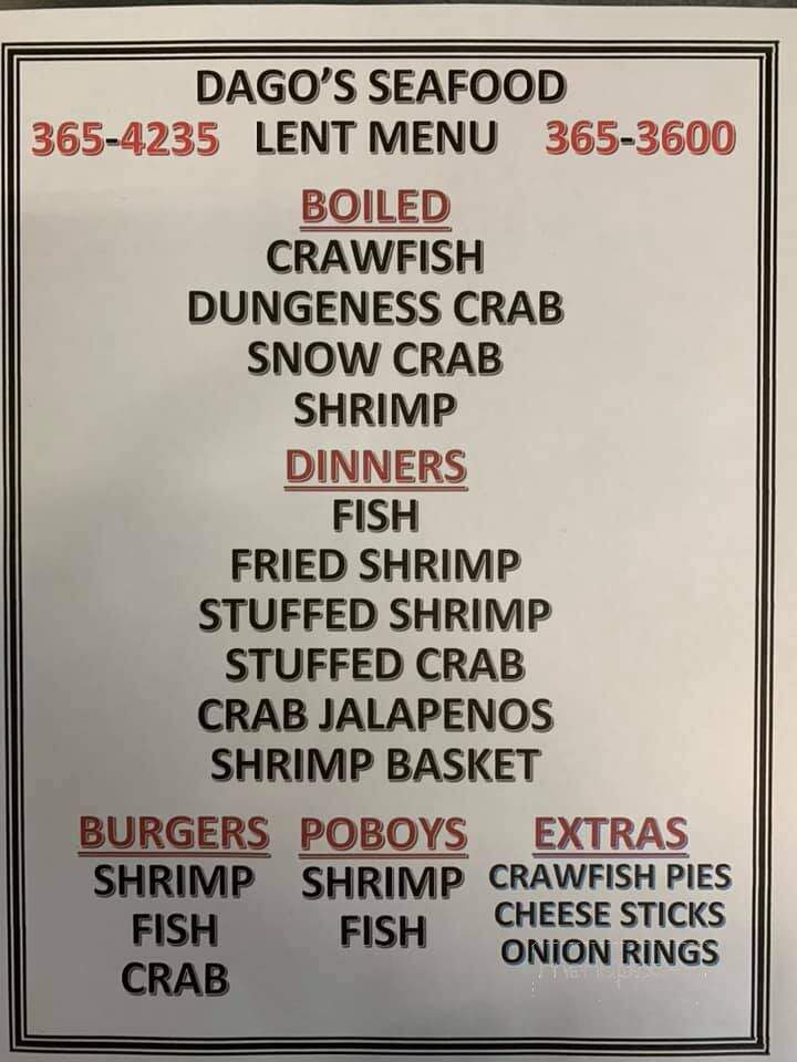 Dago's Seafood - New Iberia, LA menu_pic