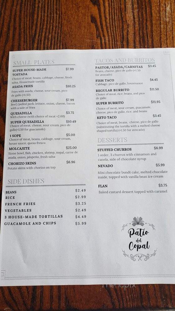 Patio Del Copal - San Jose, CA menu_pic