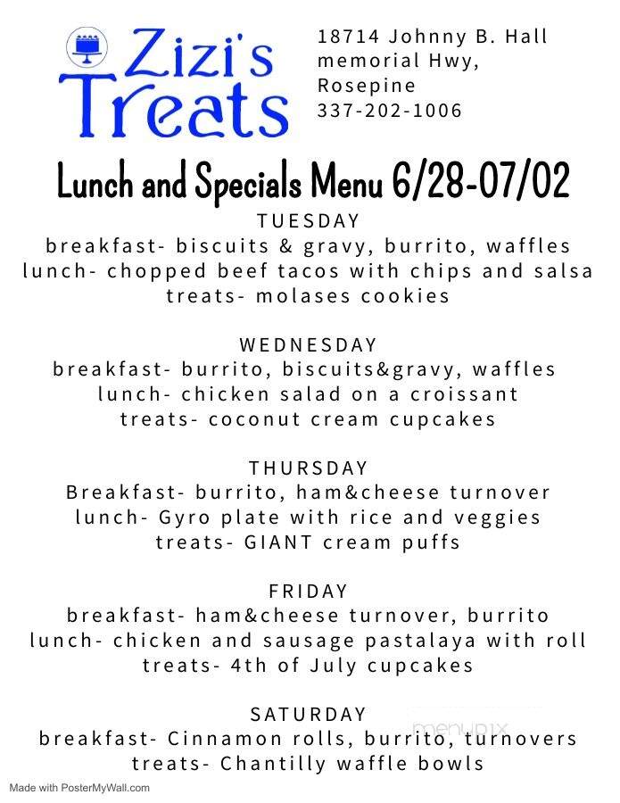 Zizi's Treats - DeRidder, LA menu_pic