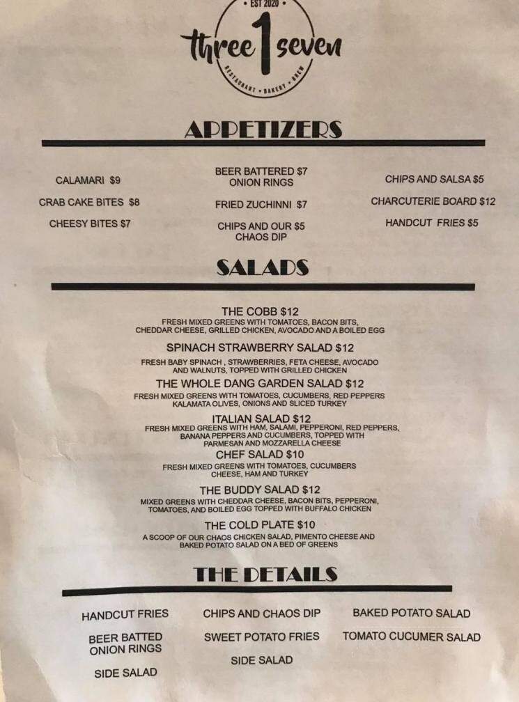 Three 1 Seven - Douglas, GA menu_pic