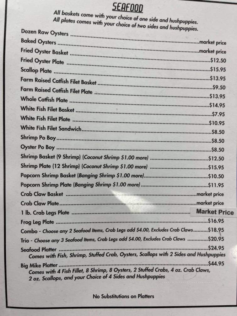 Big Mikes Seafood and More - Headland, AL menu_pic