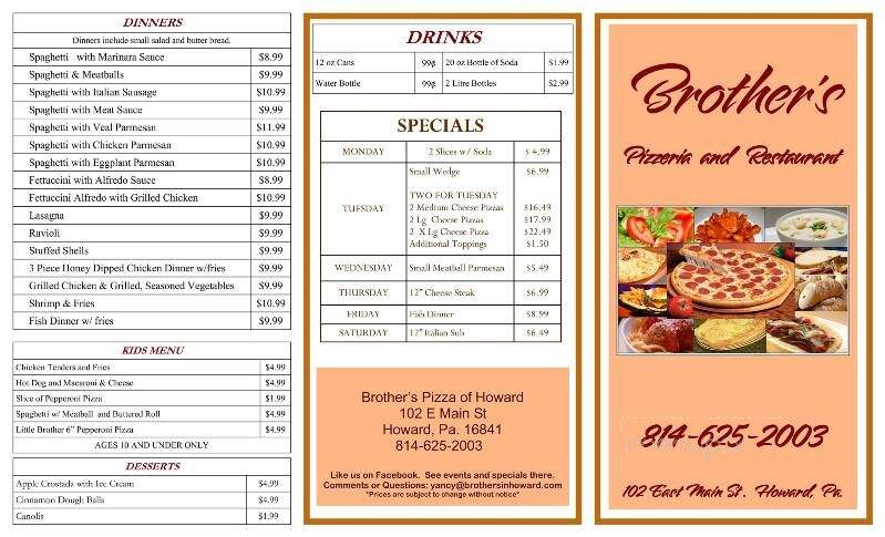 Brother's Pizza - Howard, PA menu_pic
