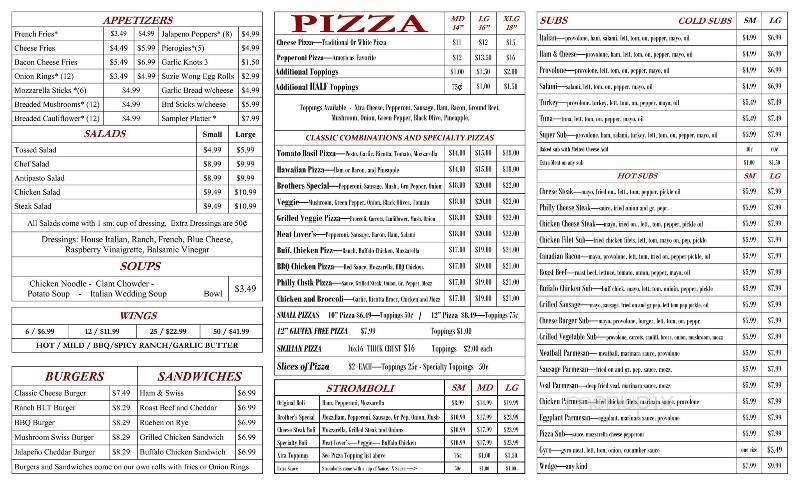 Brother's Pizza - Howard, PA menu_pic