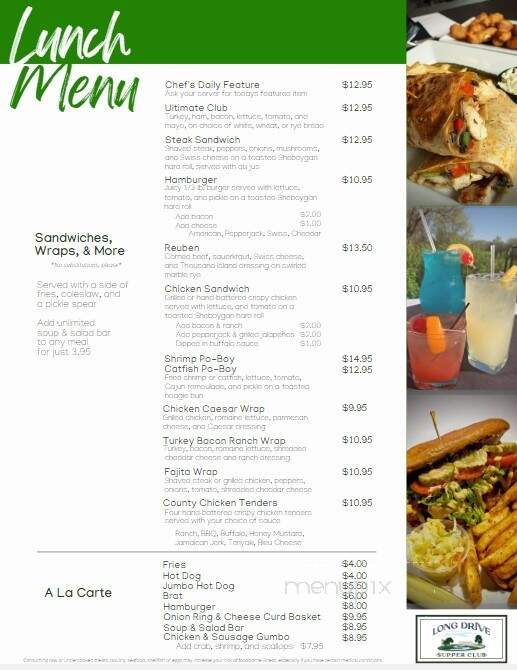 Long Drive Supper Club - Oneida, WI menu_pic