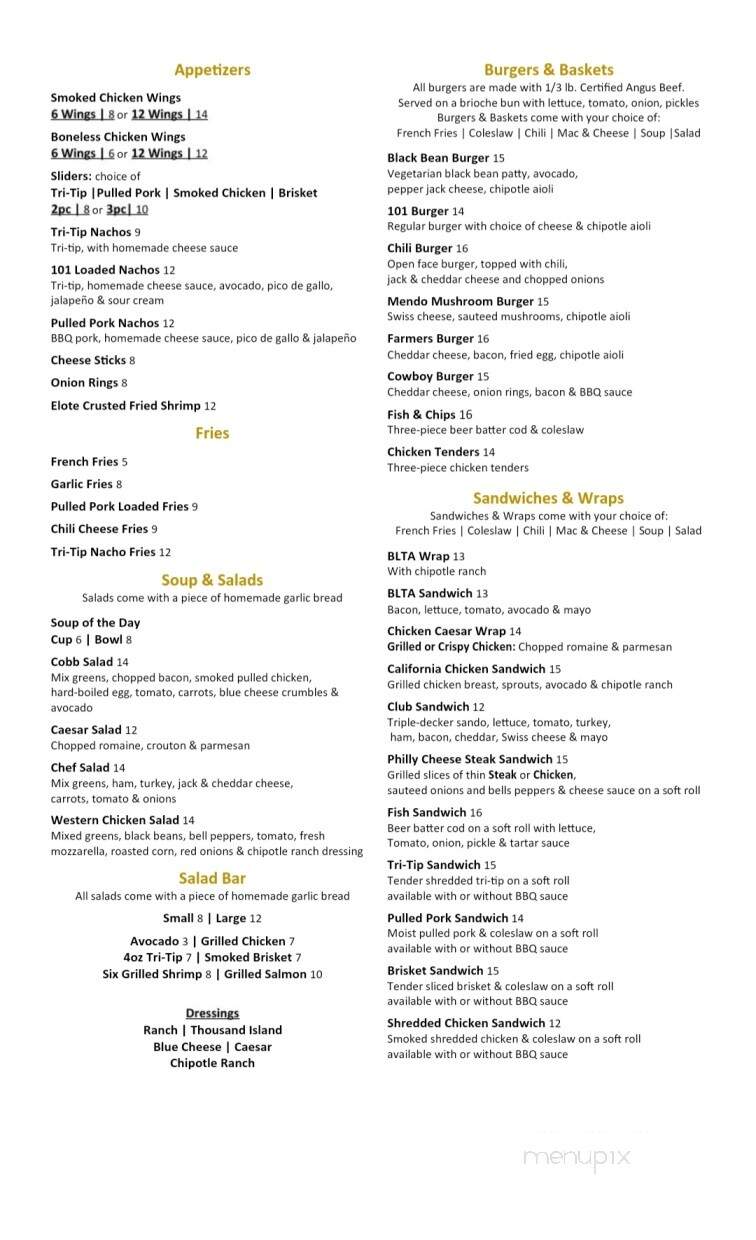 101 Grill & BBQ - Laytonville, CA menu_pic